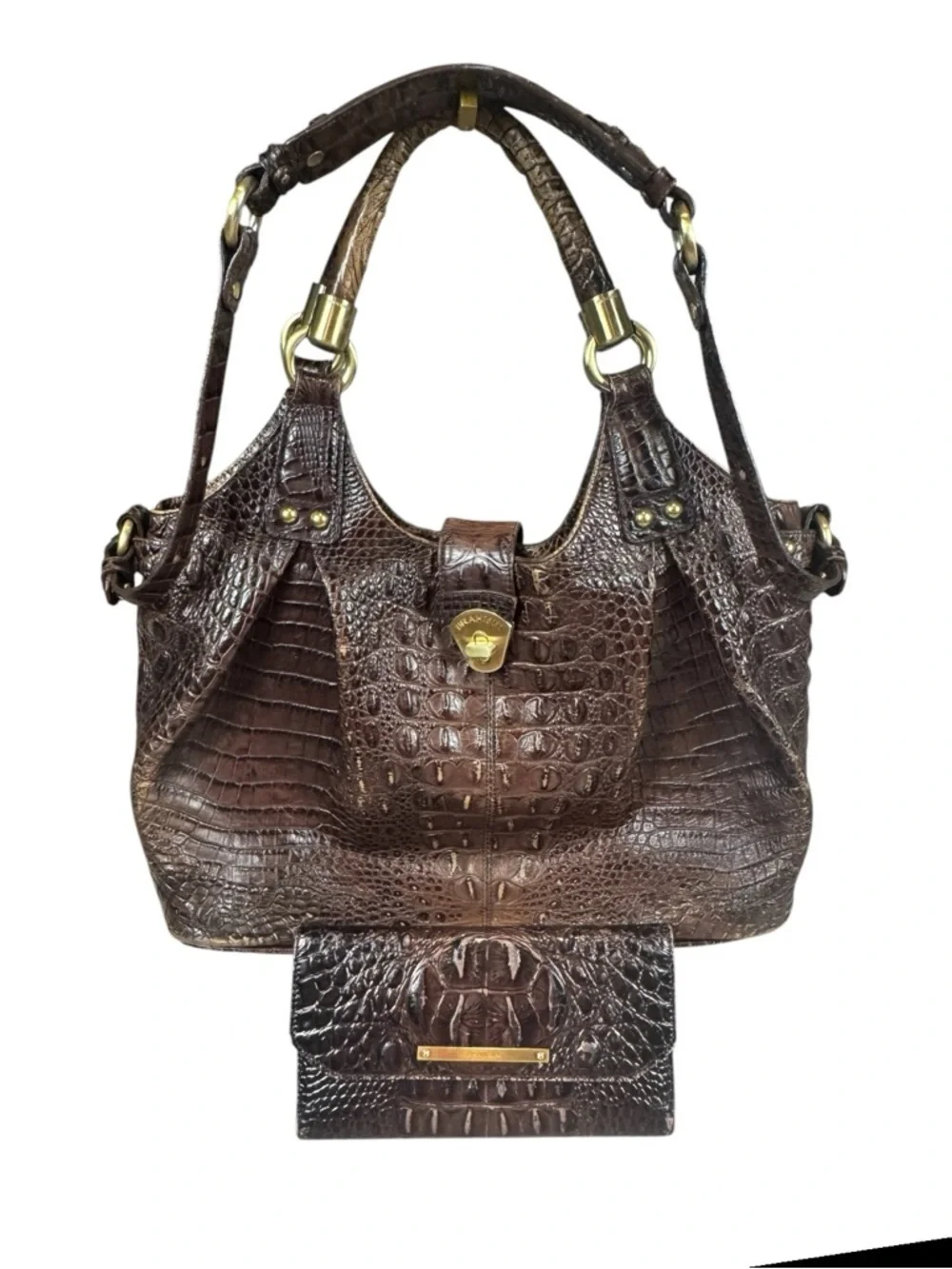Brahmin Dagny Melbourne Croc Embossed Brown Satchel & Wallet Set